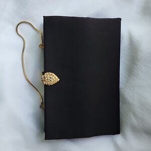 Vintage Unbranded Black Satin Evening Bag W/ Gorgeous Faux Diamond Clasp, $40